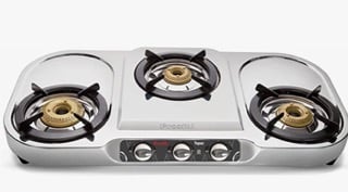 Preethi Topaz Stainless Steel 3 Burner Gas Stove, Manual Ignition, Silver