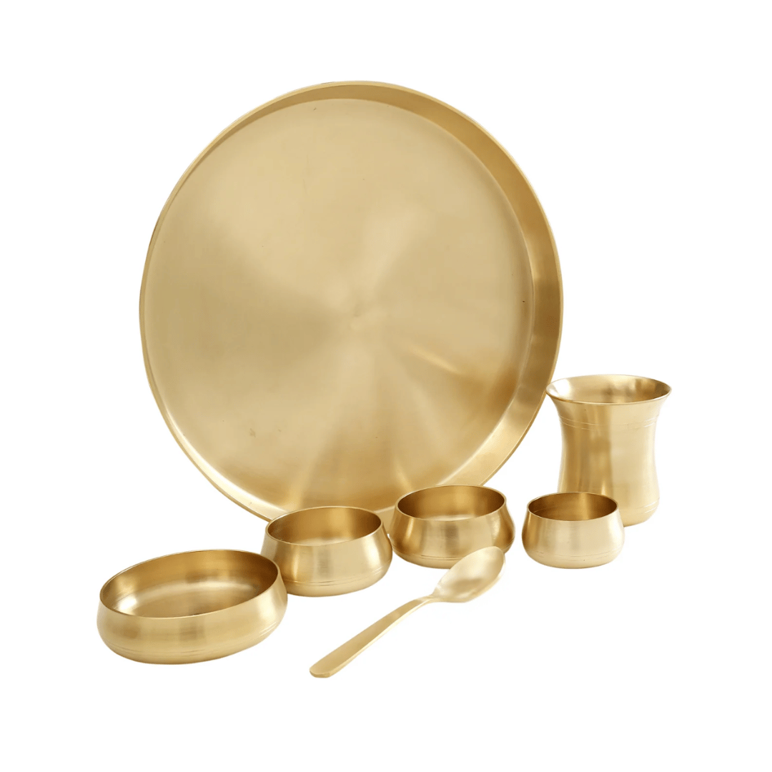 Premium Handcrafted Brass Dinner Set – Traditional Indian Thali with Bowl, Spoon & Glass
