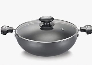 Prestige Hard Anodised Plus Gas and Induction Compatible Kadai with Glass Lid, 240 mm (Black)