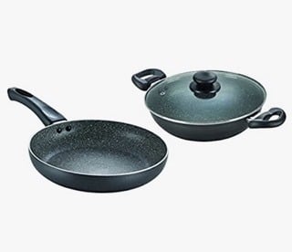 Prestige Omega Deluxe Granite Aluminium Cookware Set, 2-Pieces, Black