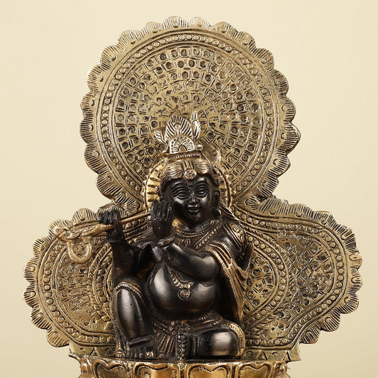 Pure Brass Baal Krishna with Peacocks Idol 11 inch