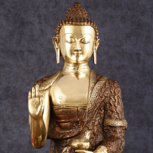 Pure Brass Blessing Buddha Statue - 17" | Dual Tone Beauty
