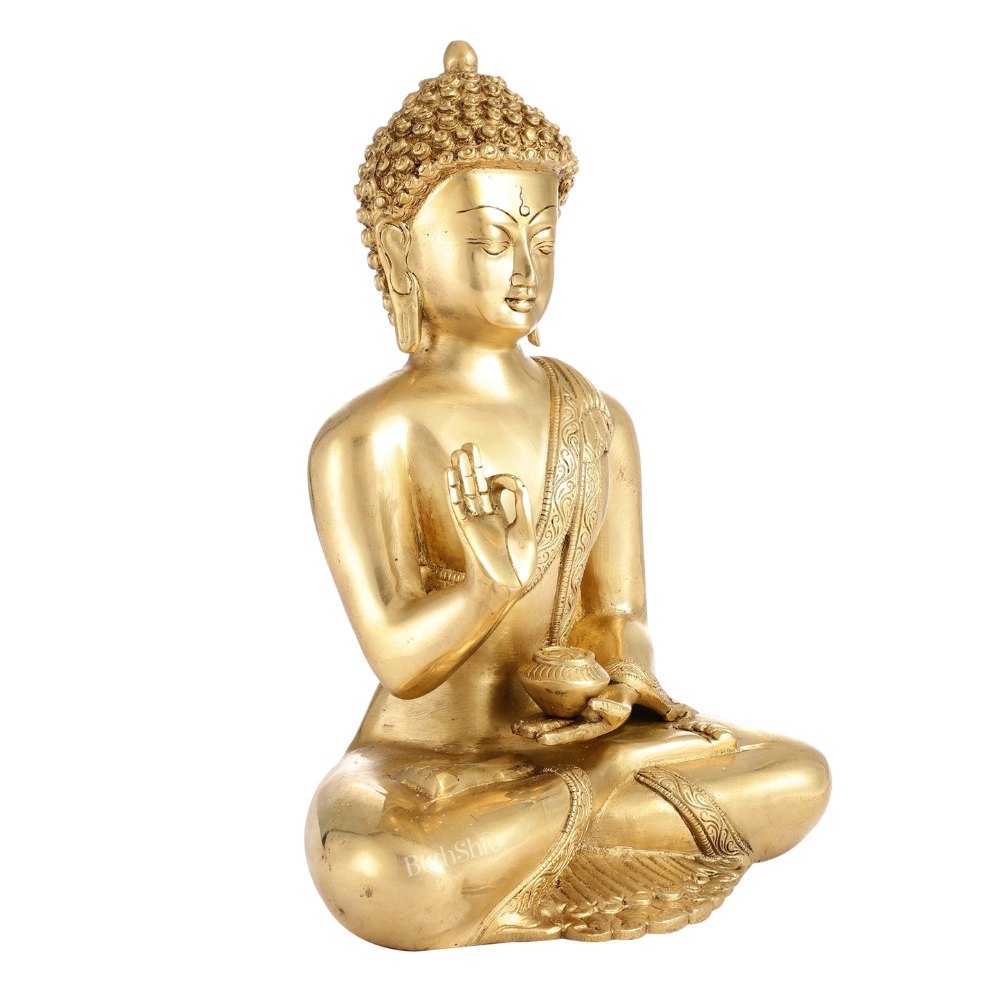 Pure Brass Blessing Buddha Statue | Handcrafted Fine Brass Sculpture 12 inch