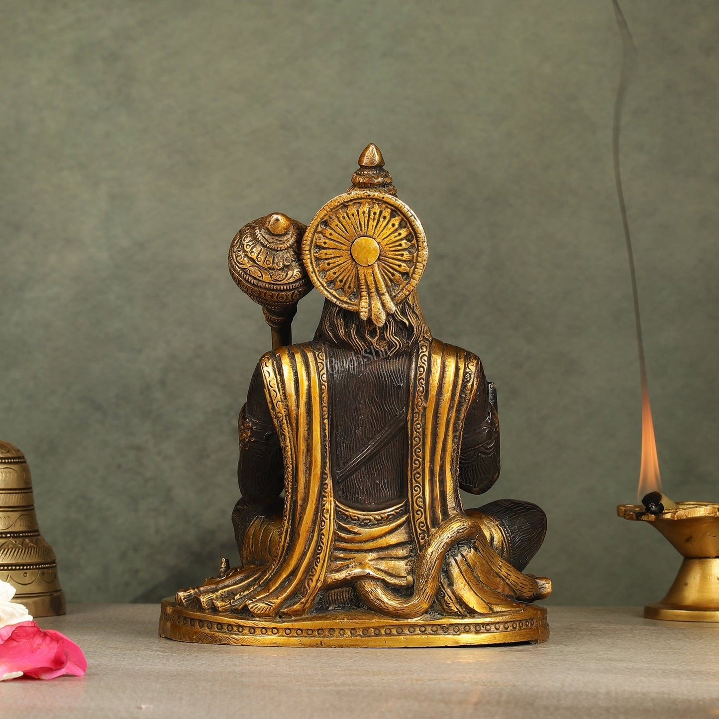 Pure Brass Blessing Lord Hanuman Idol with Crossed Legs 7 inch