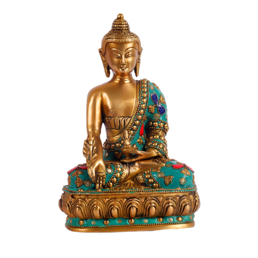 Pure Brass Buddha Statue - Varada Mudra with Medicine Bowl 8 inch