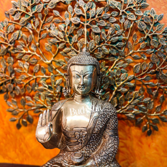 Pure Brass Buddha Statue with Kalpavriksha tree - 25.5 Inches