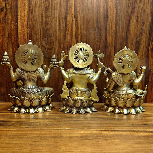 Pure Brass Ganesh Lakshmi Saraswati idols 12 inch
