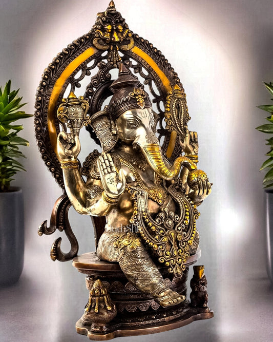 Pure Brass Ganesha Idol | Superfine Three Tone Finish 26"