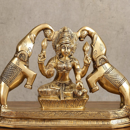 Pure Brass Goddess Gajalakshmi Idol - 7 Inches
