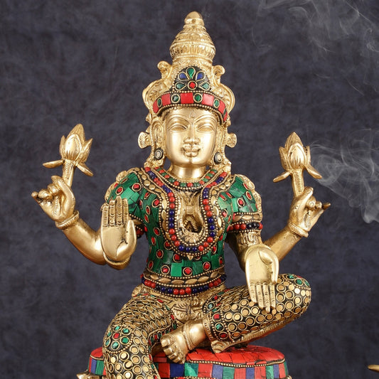 Pure Brass Goddess Lakshmi Statue - 14.5"