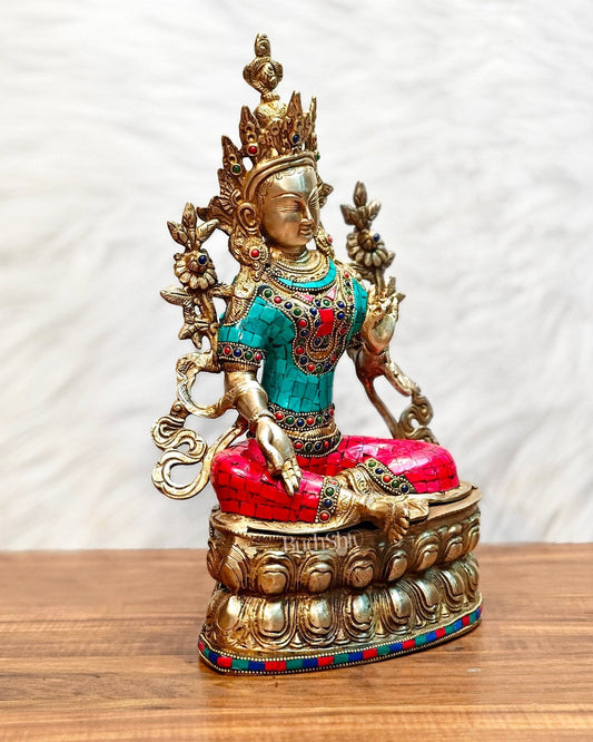 Pure Brass Green Tara Statue | 14 inches Height