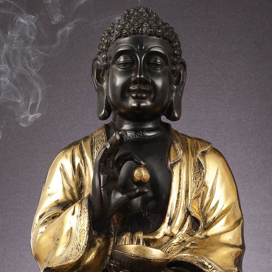 Pure Brass Gyana Buddha with medicine bowl 16 "