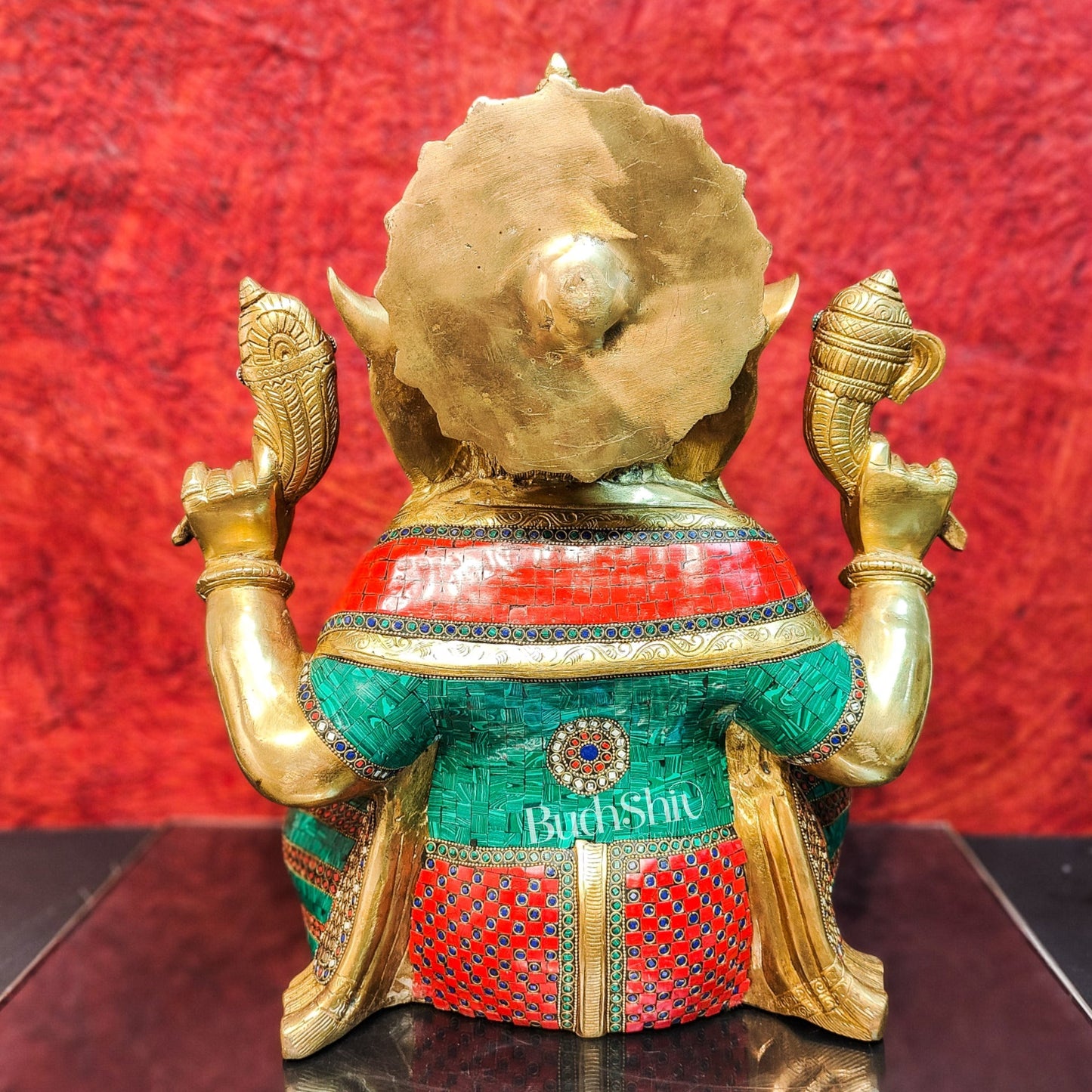 Pure Brass Handcrafted Ganesha Idol with Stonework | Height 20 inches | Blessing Posture