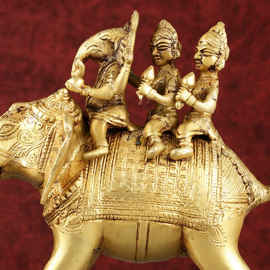 Pure Brass Handcrafted Ganesha with Riddhi Siddhi on Elephant Statue - 7.5"