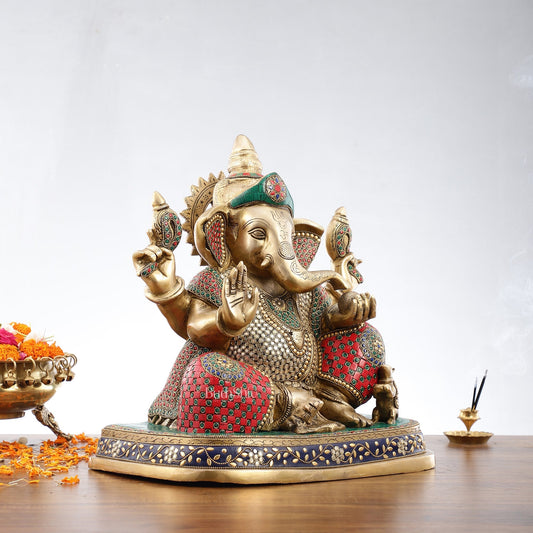 Pure Brass Handcrafted Lord Ganesha Statue - 16 inch
