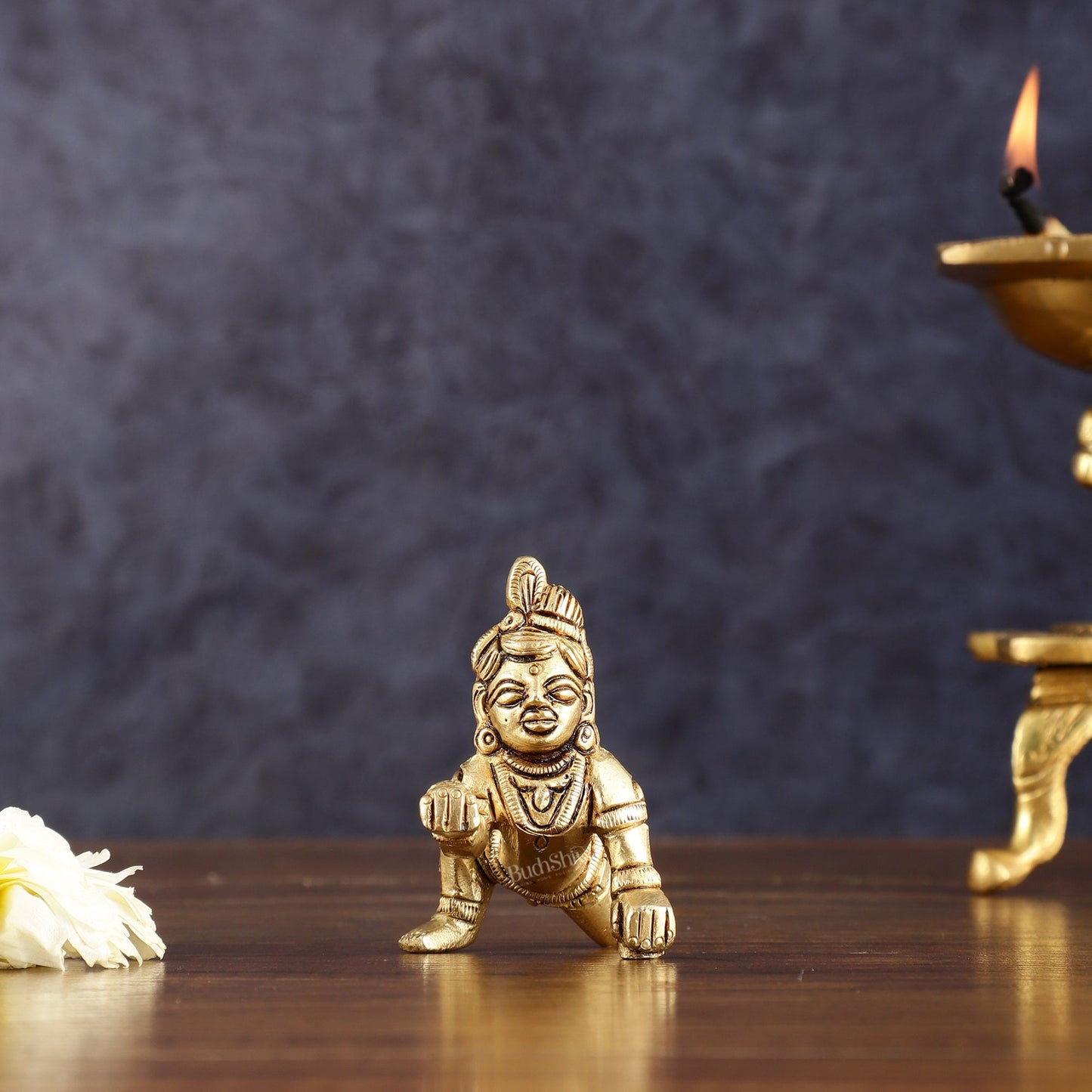 Pure Brass Laddoo Gopal Krishna Baal Krishna Idol - 2"