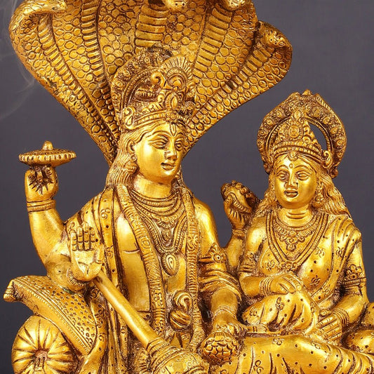 Pure Brass Lakshmi Narayan Resting on Sheshanaag Idol 10"