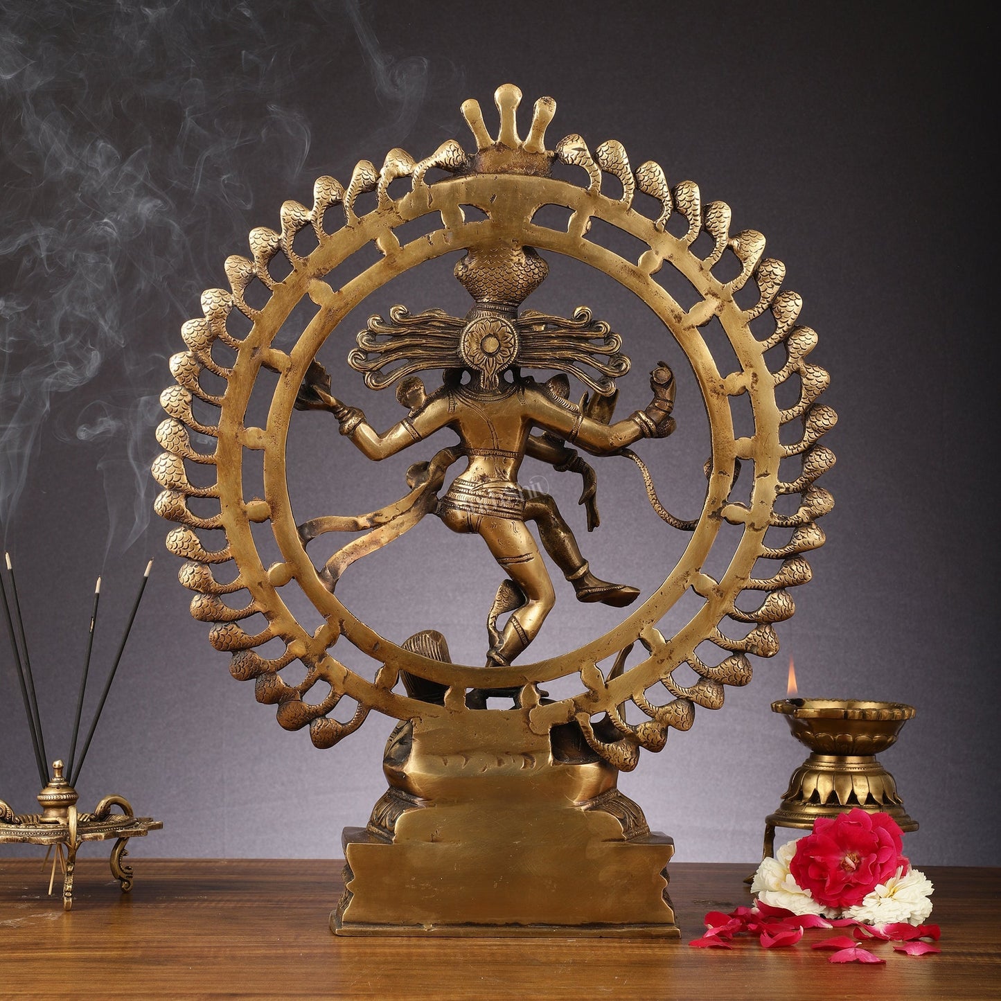 Pure Brass Nataraja Statue with Snake Adornments - 19 Inch Sculpture