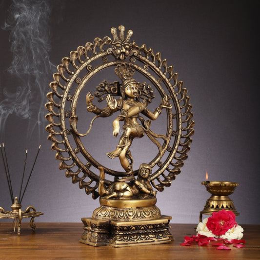 Pure Brass Nataraja Statue with Snake Adornments - 19 Inch Sculpture