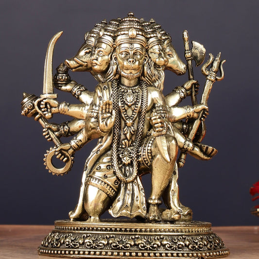 Pure Brass Panchmukhi Hanuman Idol - 4.5 inch