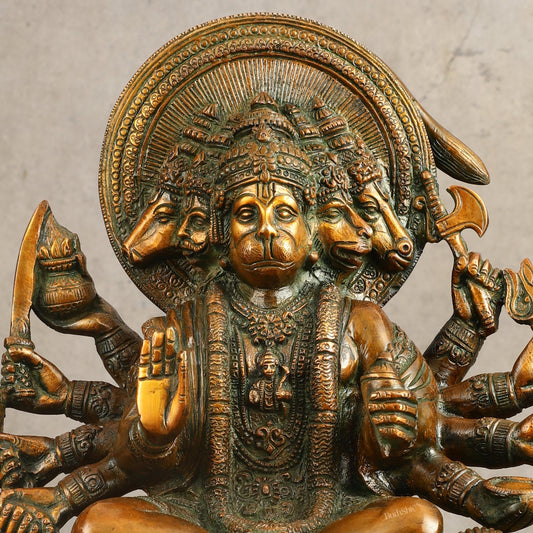 Pure Brass Panchmukhi Hanuman Statue with Crossed Legs 9.5 inch