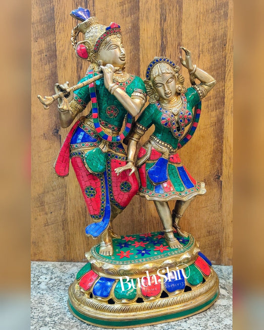 Pure Brass Radha Krishna Dancing Statue 23 inches