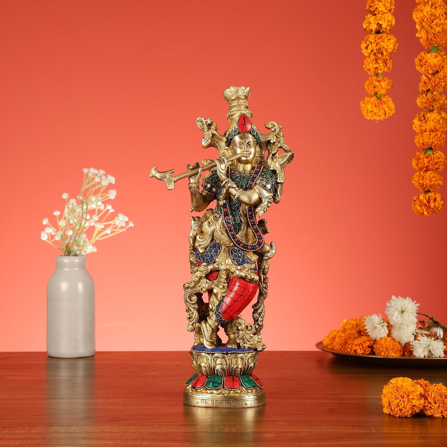 Pure Brass Radha Krishna Statues - Exquisite Handcrafted Art - 14 inch