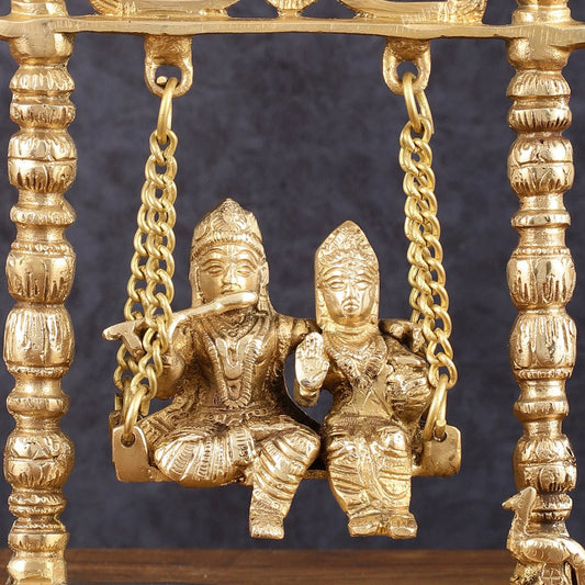 Pure Brass Radha Krishna Swing Idol - 10" Height