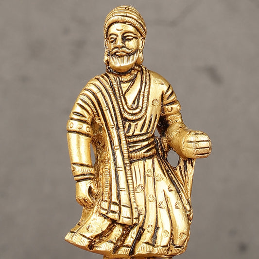 Pure Brass Small Chatrapati Shivaji Maharaj Standing Idol - 4"