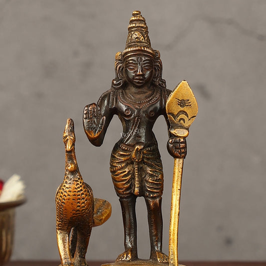 Pure brass small Murugan Kartikeya idol black 5.5 inch