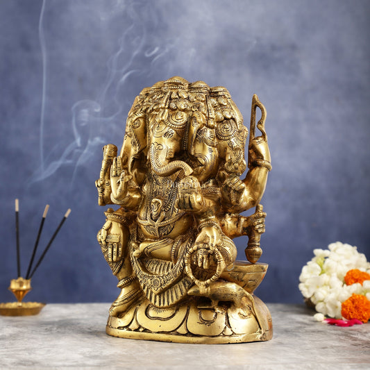 Pure Brass Superfine Panchmukhi Ganesha Statue - 11 inch
