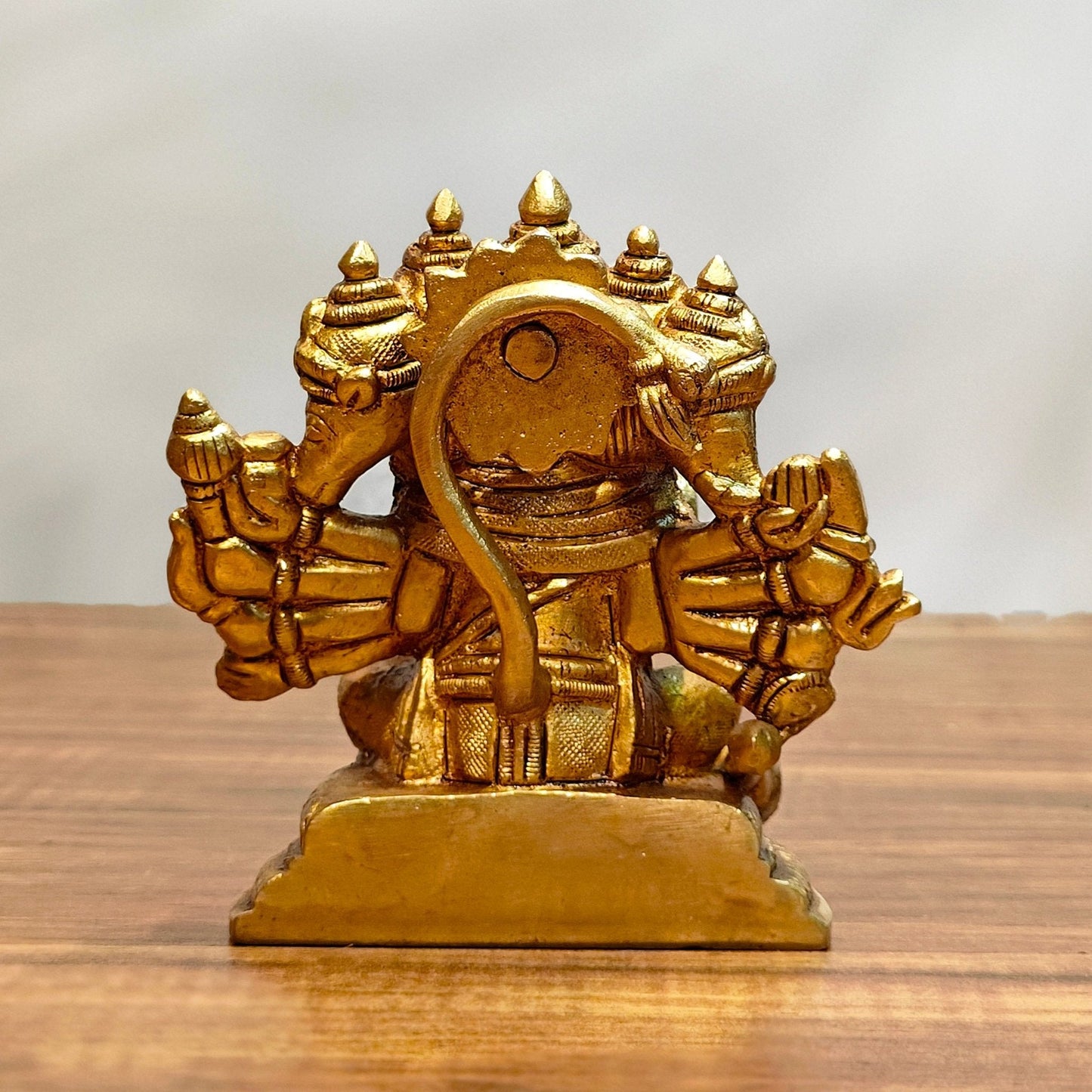 Pure Brass Superfine Sitting Panchmukhi Hanuman Idol - 4" Height