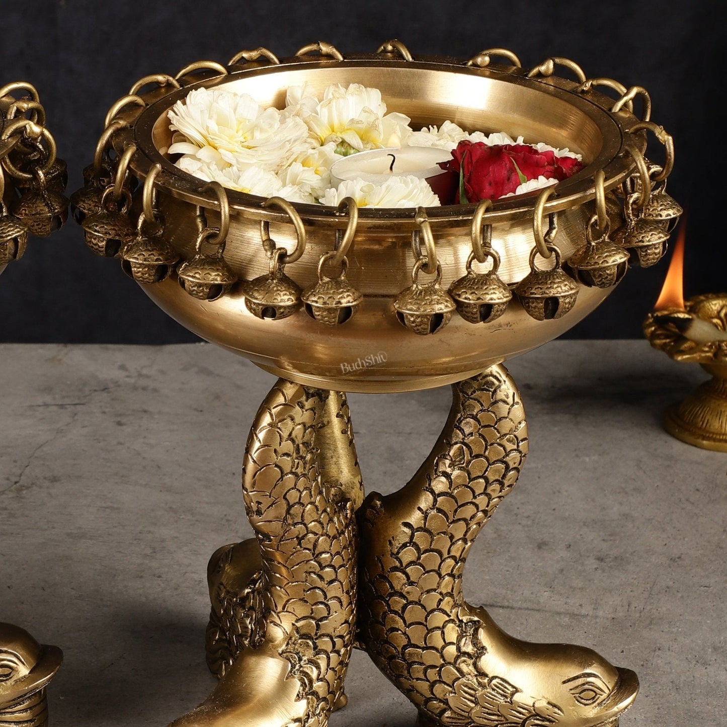 Pure Brass Vastu Urli with Fish Legs pair - Set of two 8"