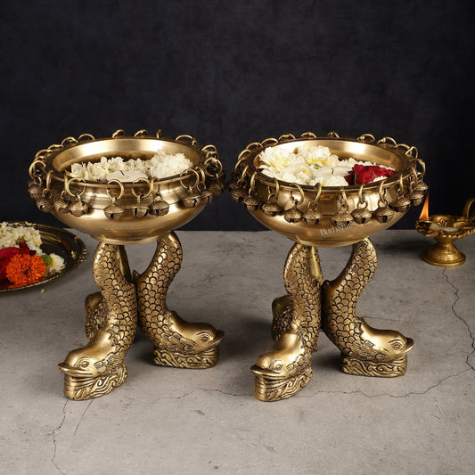 Pure Brass Vastu Urli with Fish Legs pair - Set of two 8"