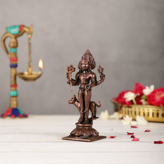 Pure Copper Kaal Bhairava Idol | Height 5.5 inch | BudhShiv Brass Handicrafts