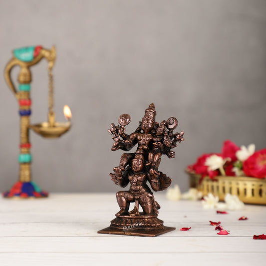 Pure Copper Lord Vishnu and Goddess Lakshmi Seated on Garuda Idol | 5 inch