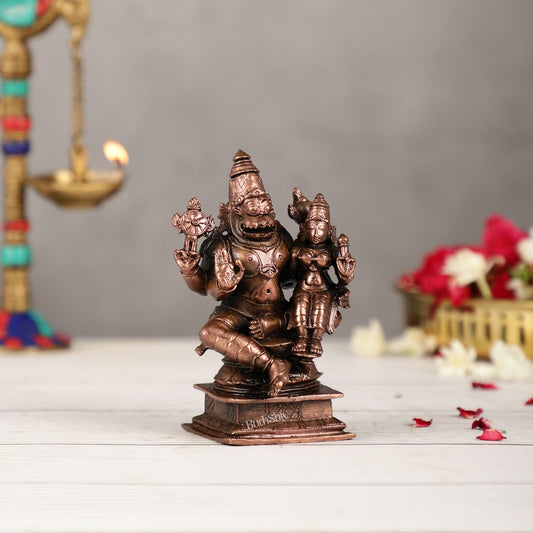 Pure Copper Narsimha Lakshmi Idol - 4.5 inch | BudhShiv Brass Handicrafts