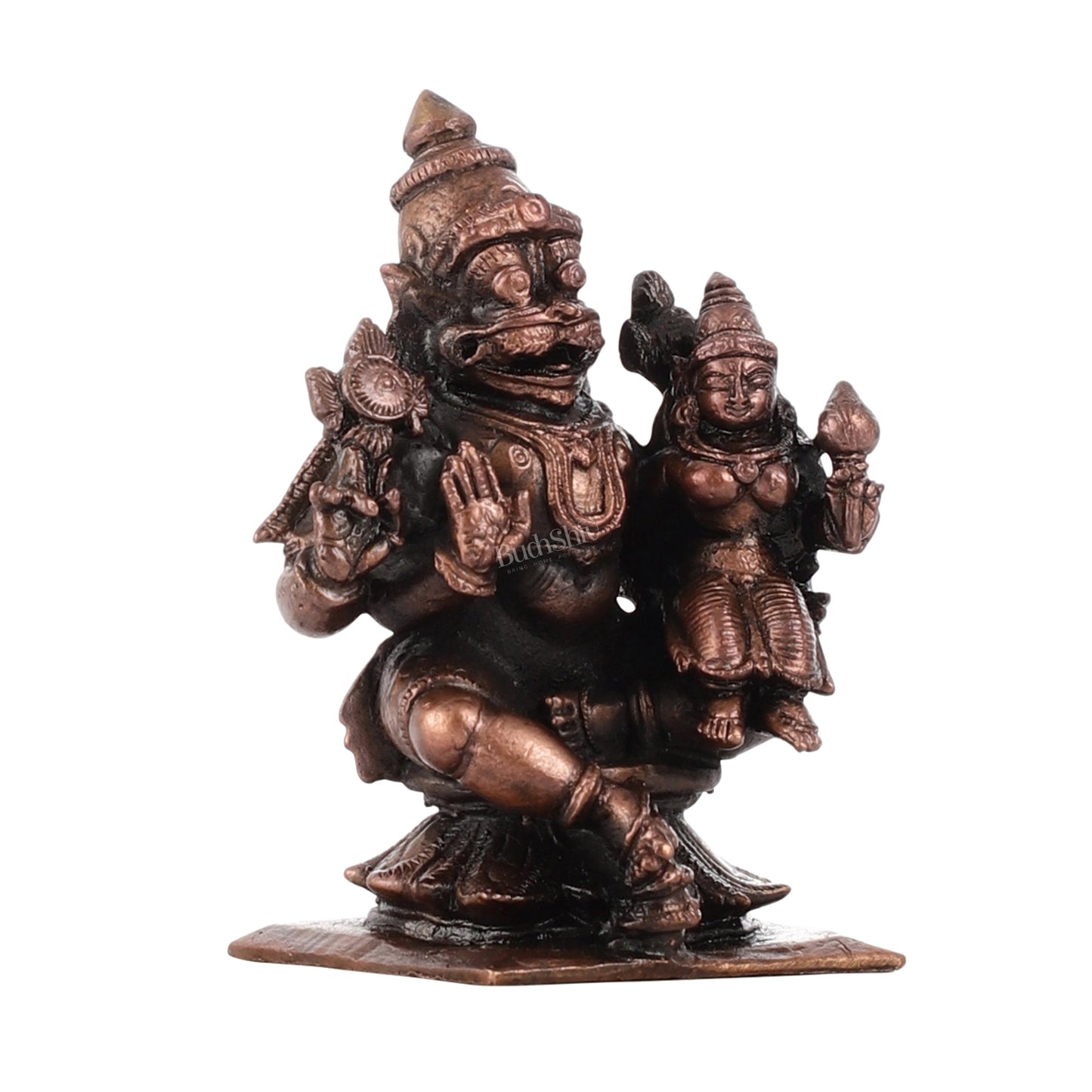 Pure Copper Narsimha Lakshmi Idol | Height 3 inch | BudhShiv Brass Handicrafts