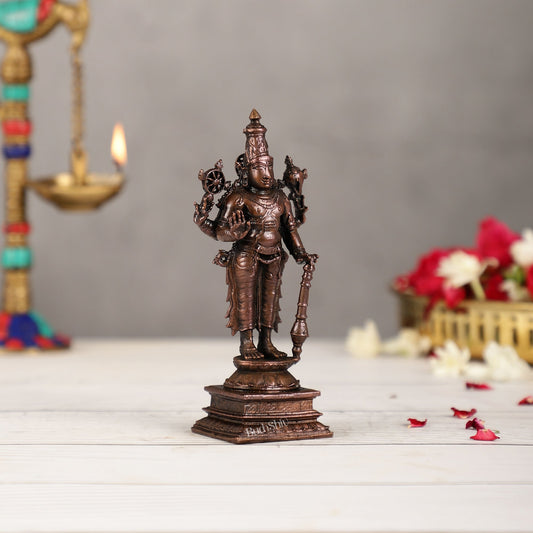 Pure Copper Standing Lord Vishnu Murti Idol - 5.5 inch |