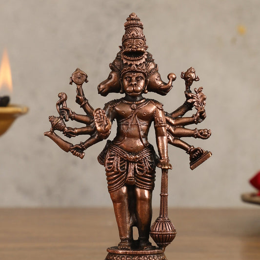 Pure Copper Standing Panchmukhi Hanuman Ji Idol - 4.5 in Height