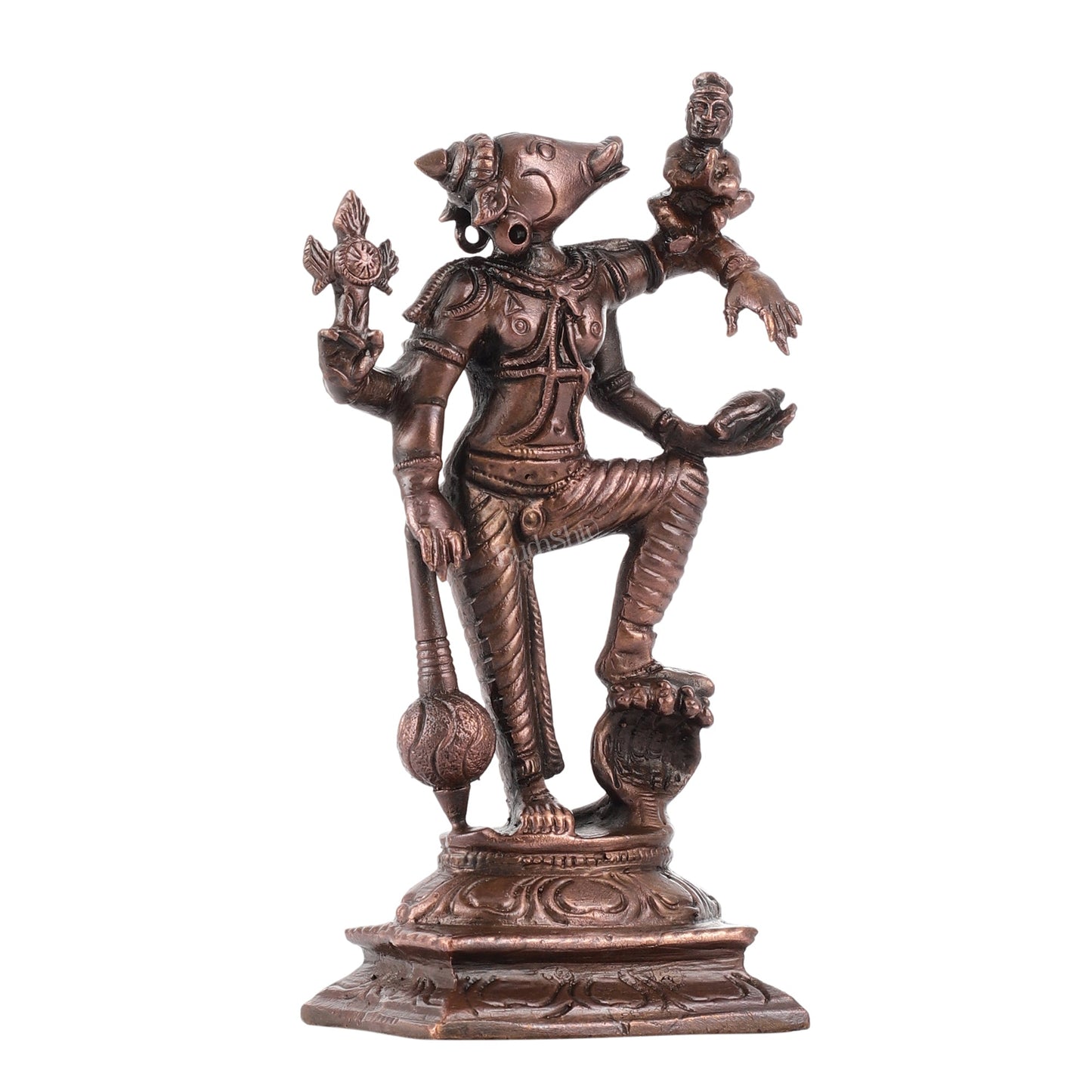 Pure Copper Standing bhoovaraha Lakshmi Bhoomi Devi Idol | Height 5.5 inch | BudhShiv Brass Handicrafts