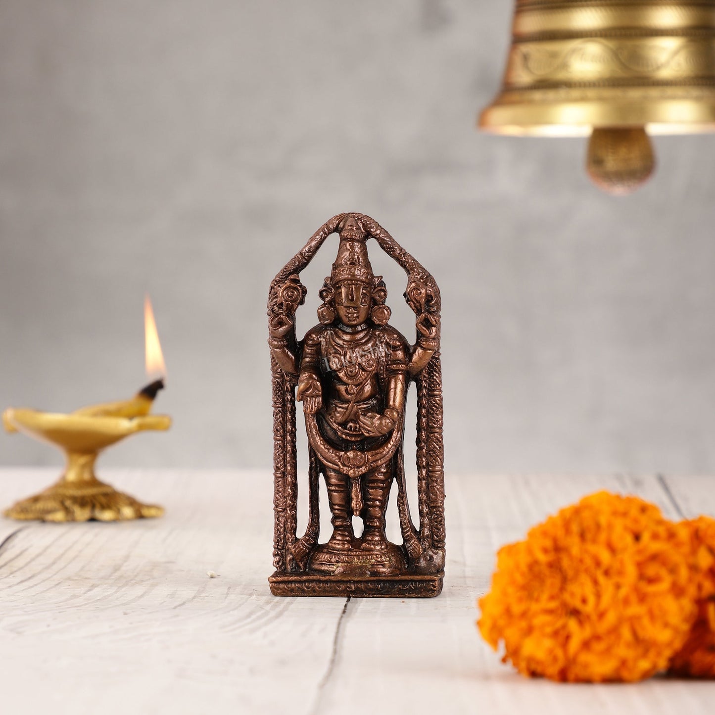 Pure Copper Tirupati Balaji Lord Venkateshwara Swamy Idol - 3.5"