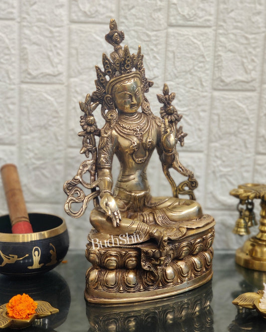 Pure Fine Brass Green Tara Statue - 14 inches