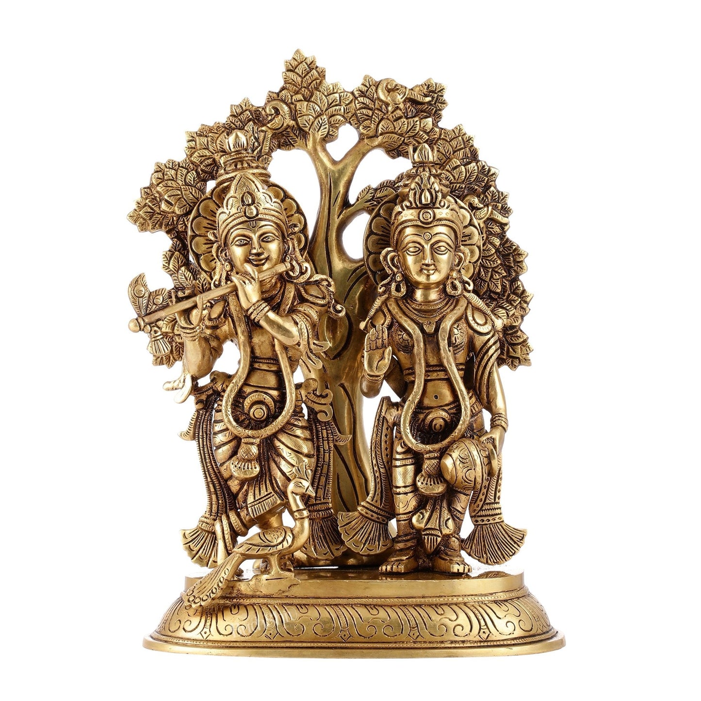 Pure Superfine Brass Radha Krishna Idols with Kalpavriksha Tree 14"
