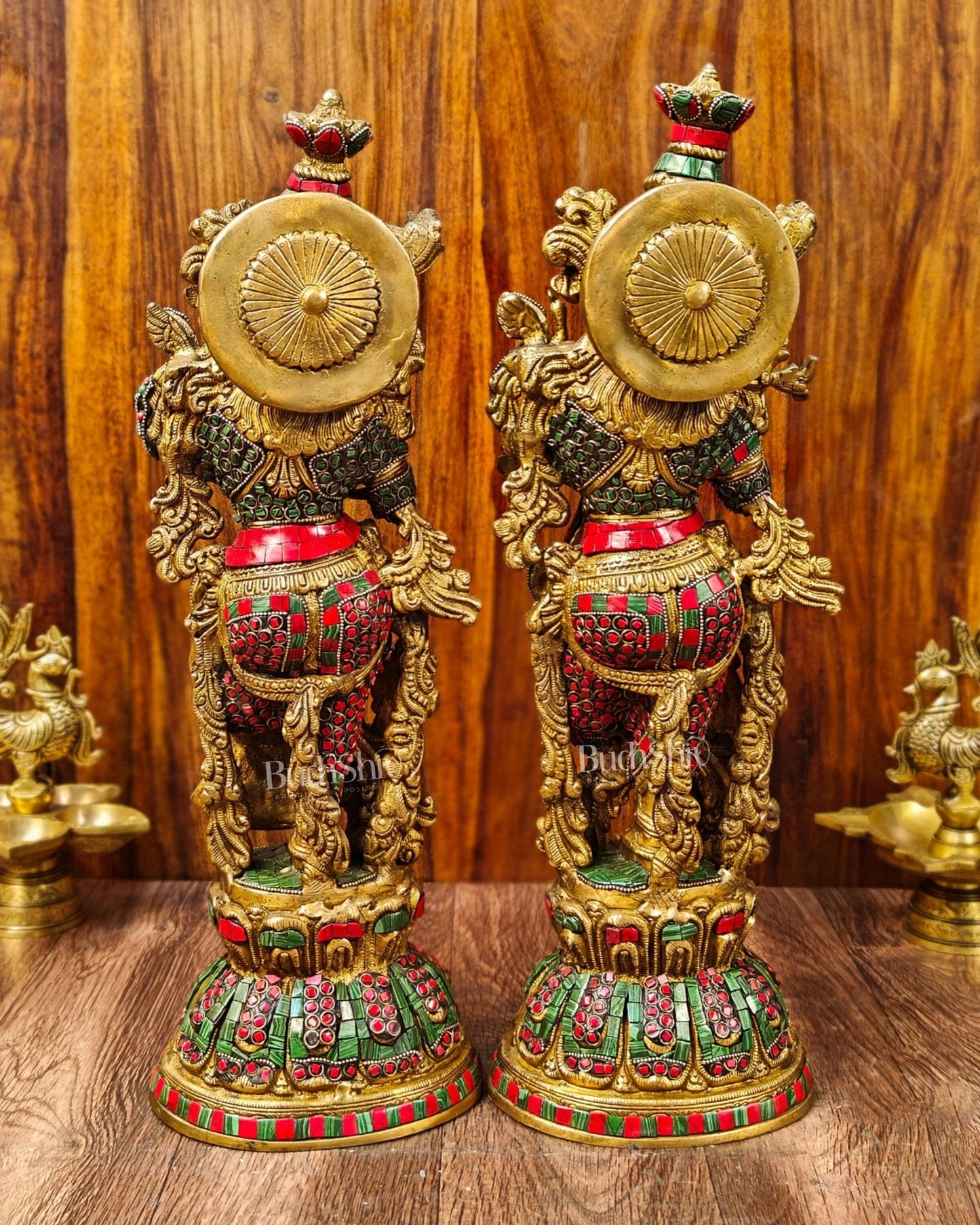 Radha Krishna Brass idols with Stonework 21 inch