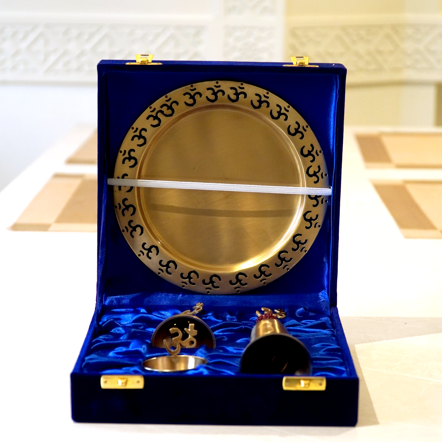 Om Brass Pooja Set with Velvet Box
