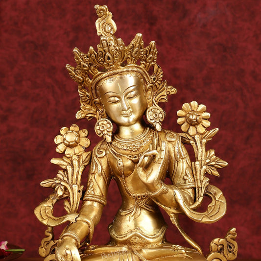 Sacred 11-Inch Pure Brass White Tara Devi Statue - Handcrafted Sculpture