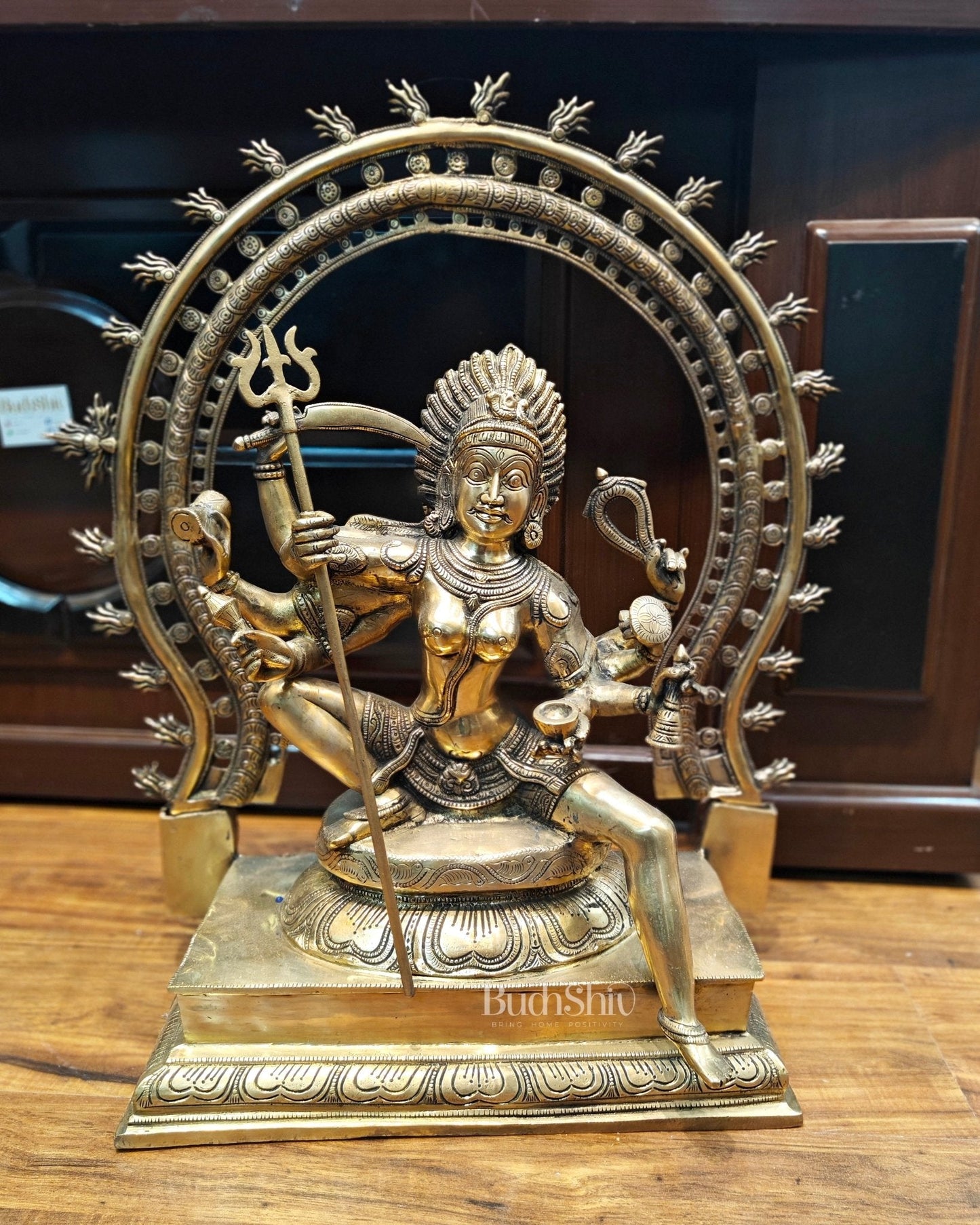 Sacred Brass Mahakali Badrakali Statue with Prabhavali - 26 inch