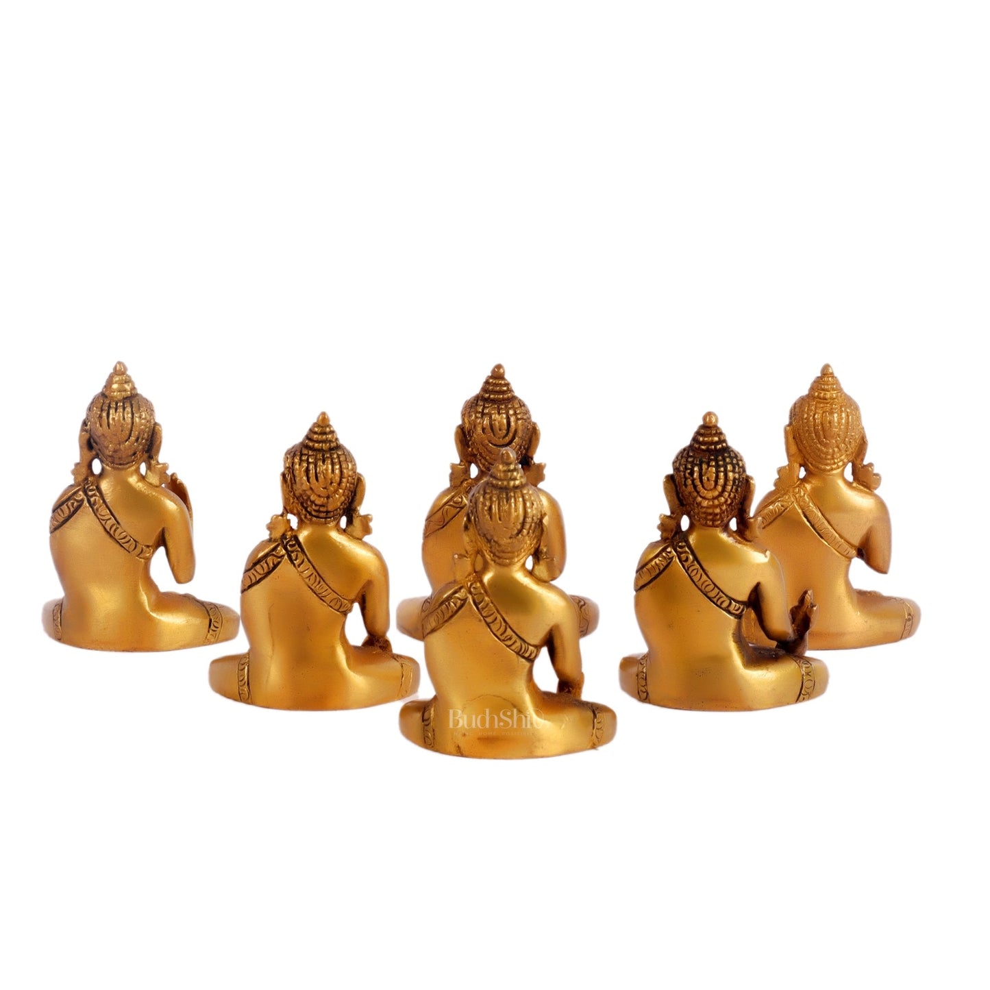 Sacred Set of 6 Miniature Pure Brass Buddha Statues - 6 Mudras