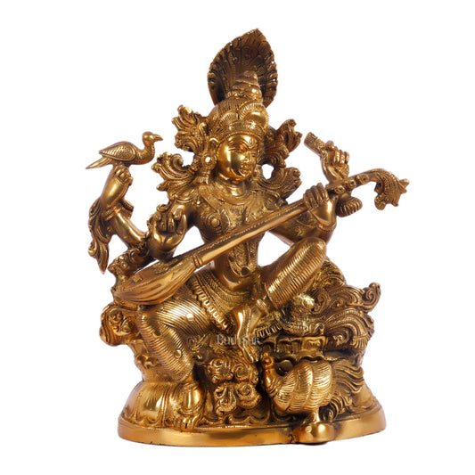 Saraswati brass idol 11 inches Superfine Shiny finish